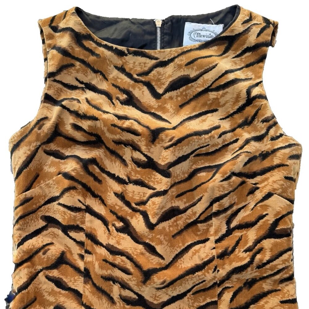 1980s Vintage MEVISTO Sleeveless Tank Top in Tiger Print 100% Cotton Velvet